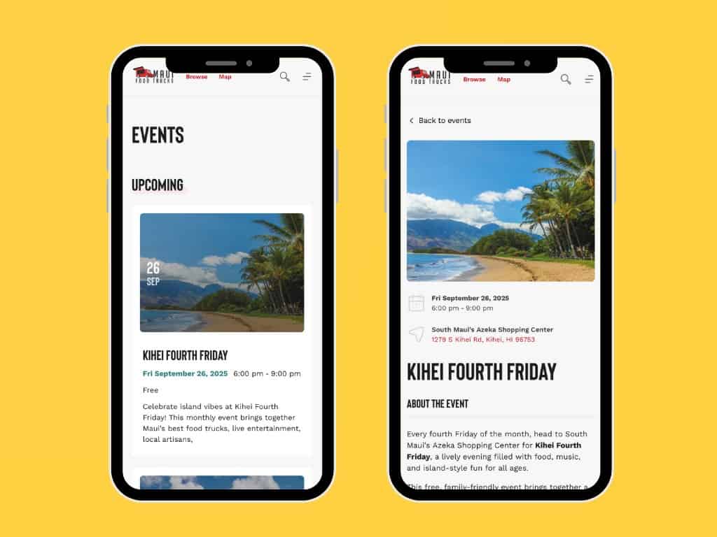 Maui Food Trucks 5 Events pages to let visitors know what's happening around the island.